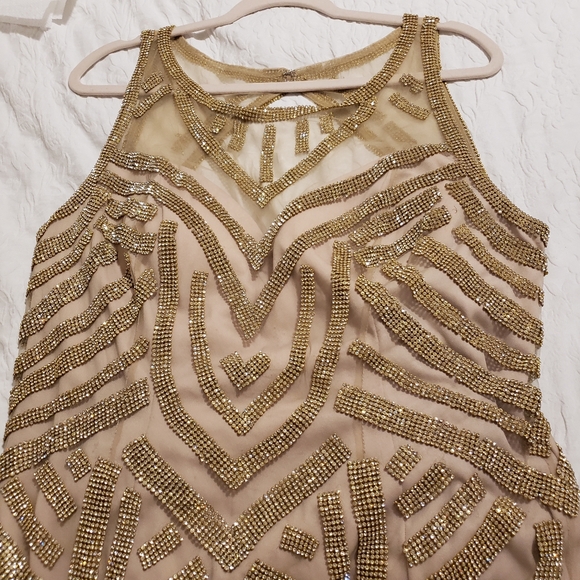 PARTY GOLD LONG DRESS WITH RHINESTONE SIZE 2XL - Picture 15 of 16